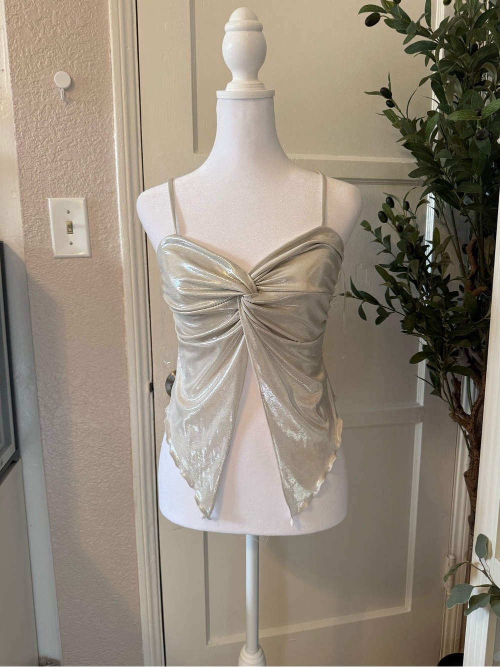 Shimmery Silver Metallic Spaghetti Strap Crop Top